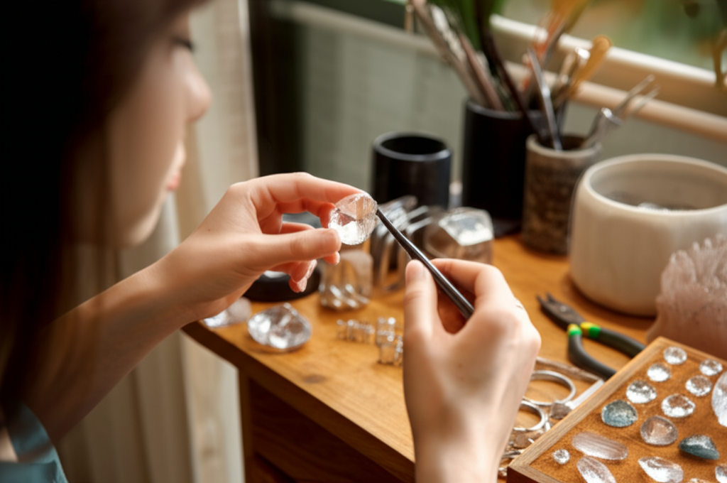 Crystal artisan crafting jewelry