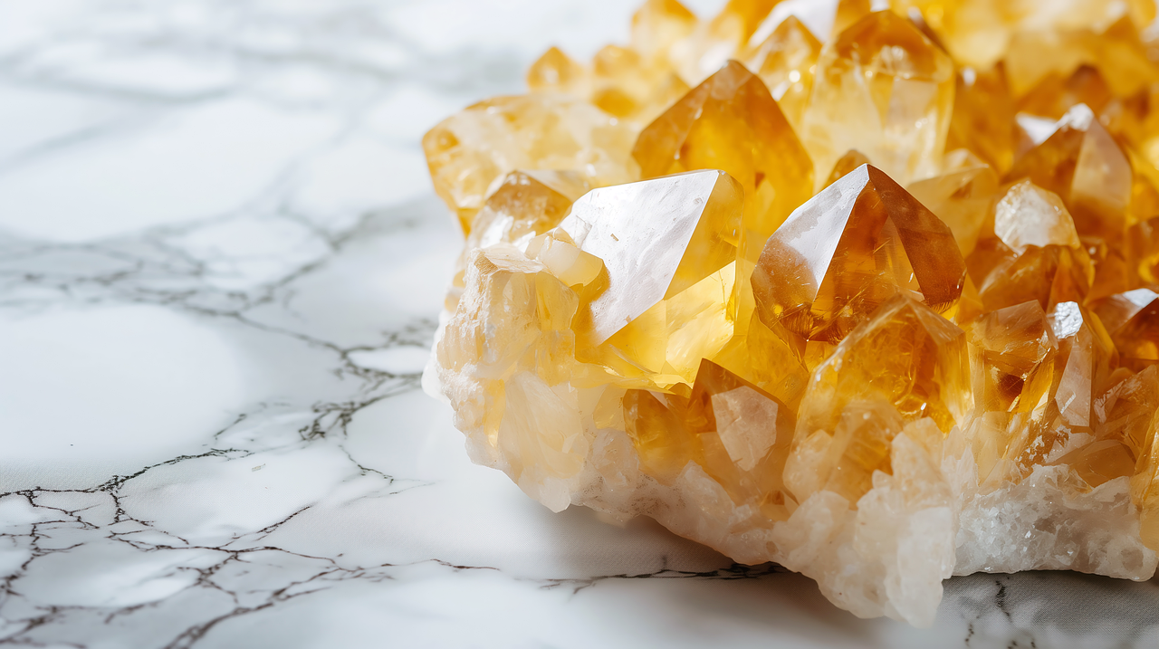 A large, golden Citrine geode radiating light and warmth